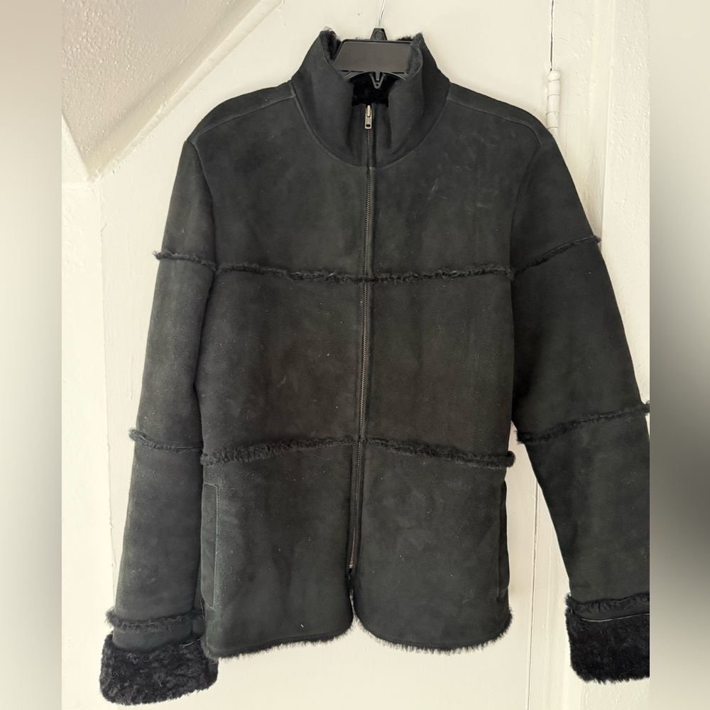 Bushwacker Genuine Suede Leather Sheepskin Lined Black Jacket Women’s Medium